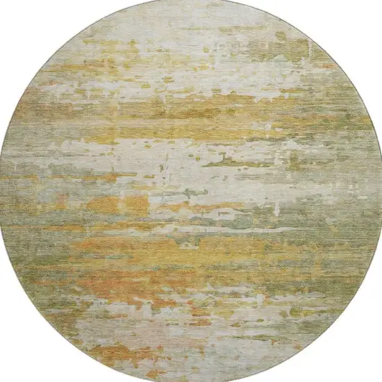 8' Sage And Ivory Abstract Washable Round Rug With UV Protection Photo 4