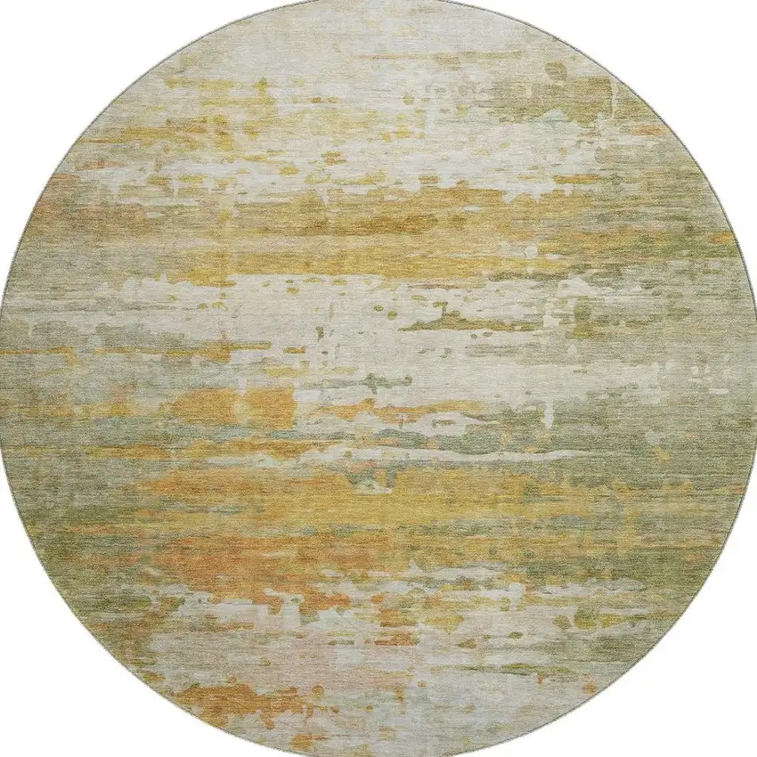8' Sage And Ivory Abstract Washable Round Rug With UV Protection Photo 4