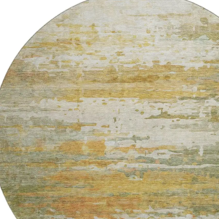 8' Sage And Ivory Abstract Washable Round Rug With UV Protection Photo 3
