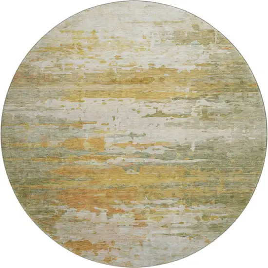 8' Sage And Ivory Abstract Washable Round Rug With UV Protection Photo 1