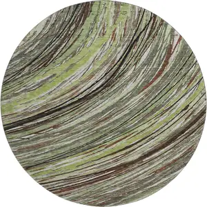 Photo of 8' Sage And Ivory Abstract Washable Round Rug With UV Protection