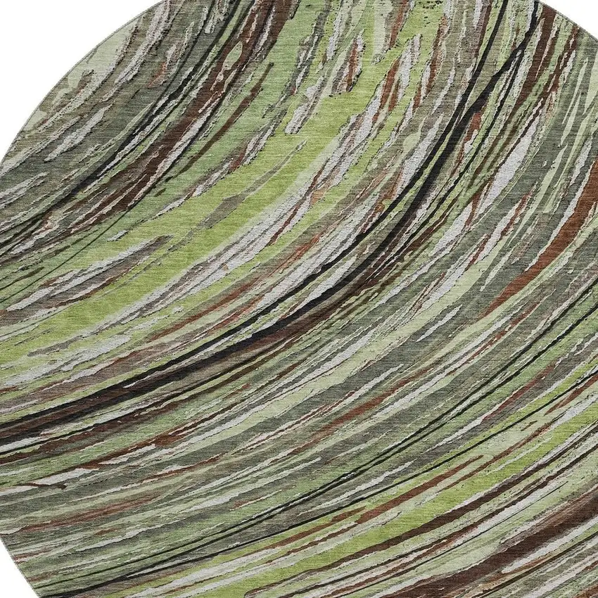 8' Sage And Ivory Abstract Washable Round Rug With UV Protection Photo 3