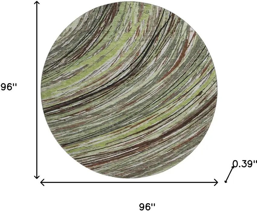 8' Sage And Ivory Abstract Washable Round Rug With UV Protection Photo 8