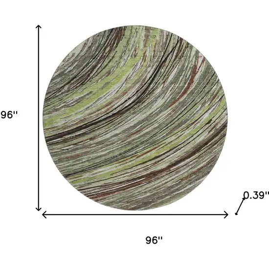 8' Sage And Ivory Abstract Washable Round Rug With UV Protection Photo 8