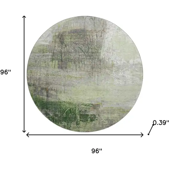 8' Sage And Ivory Abstract Washable Round Rug With UV Protection Photo 8