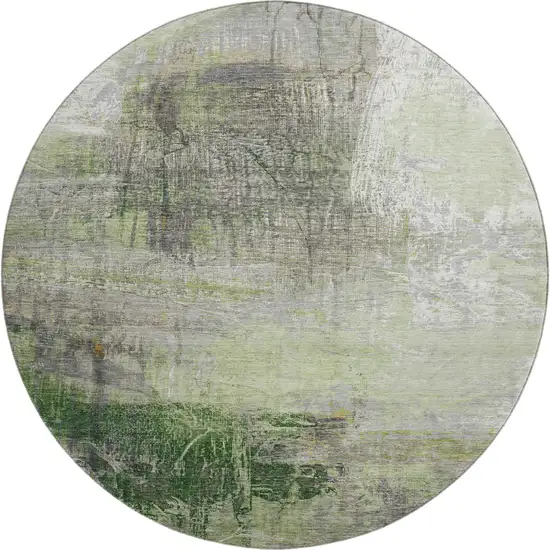 8' Sage And Ivory Abstract Washable Round Rug With UV Protection Photo 1