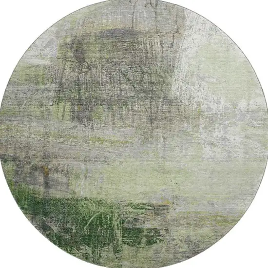 8' Sage And Ivory Abstract Washable Round Rug With UV Protection Photo 3