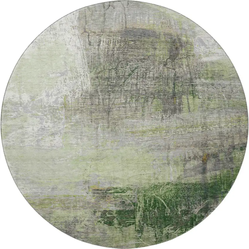 8' Sage And Ivory Abstract Washable Round Rug With UV Protection Photo 4