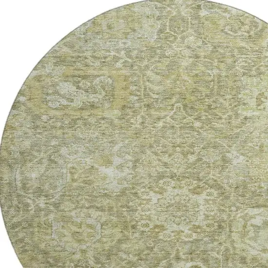 8' Sage And Ivory Damask Washable Round Rug With UV Protection Photo 2