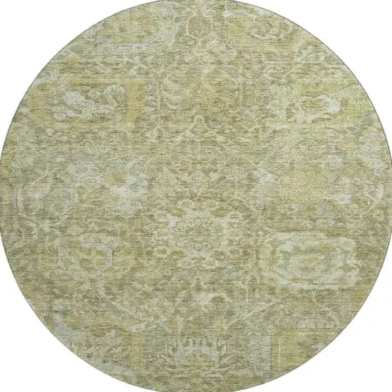 8' Sage And Ivory Damask Washable Round Rug With UV Protection Photo 3