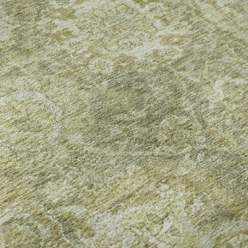 8' Sage And Ivory Damask Washable Round Rug With UV Protection Photo 8