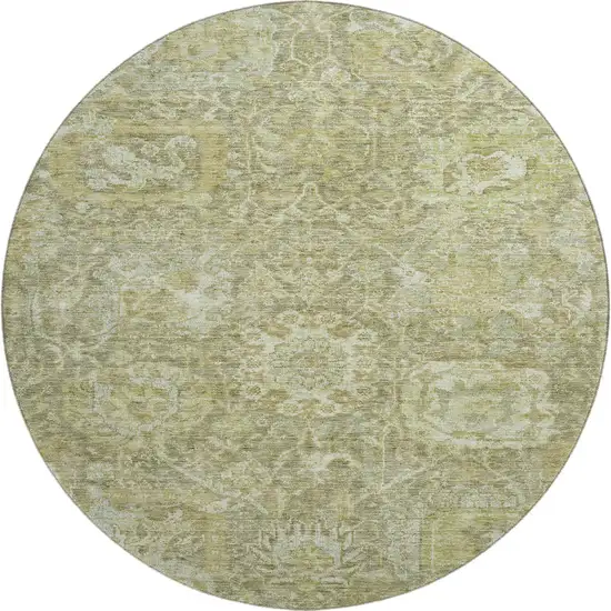 8' Sage And Ivory Damask Washable Round Rug With UV Protection Photo 1