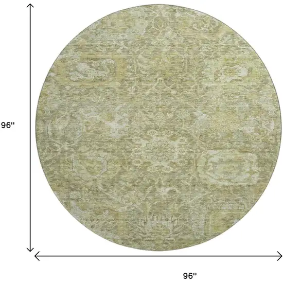 8' Sage And Ivory Damask Washable Round Rug With UV Protection Photo 9