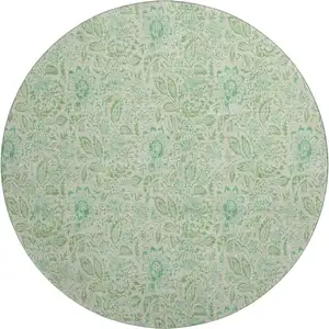 Photo of 8' Sage And Ivory Floral Washable Round Rug With UV Protection