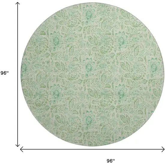 8' Sage And Ivory Floral Washable Round Rug With UV Protection Photo 4