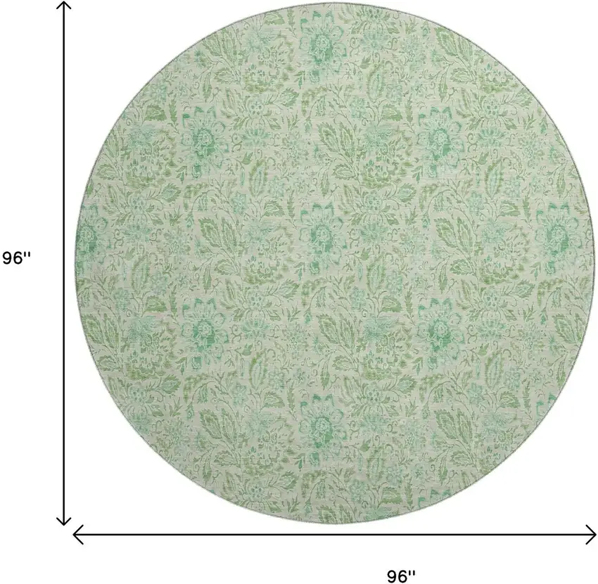 8' Sage And Ivory Floral Washable Round Rug With UV Protection Photo 4