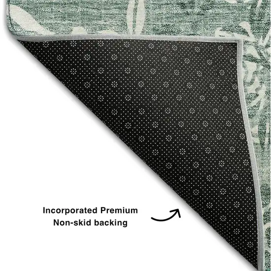 8' Sage And Ivory Floral Washable Round Rug With UV Protection Photo 7