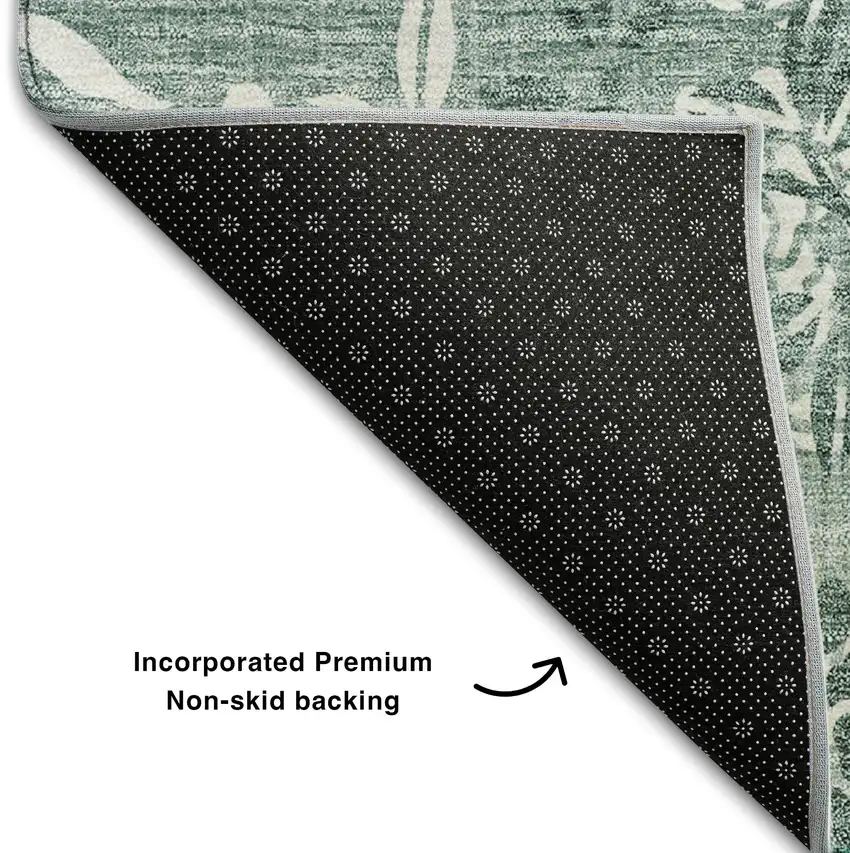 8' Sage And Ivory Floral Washable Round Rug With UV Protection Photo 7