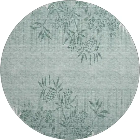 8' Sage And Ivory Floral Washable Round Rug With UV Protection Photo 6