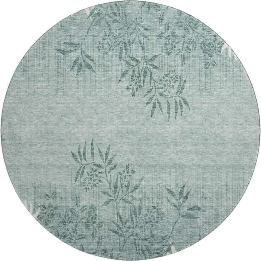 8' Sage And Ivory Floral Washable Round Rug With UV Protection Photo 6