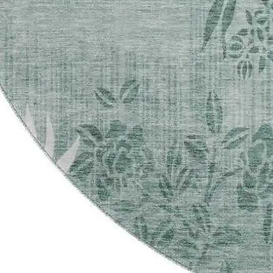 8' Sage And Ivory Floral Washable Round Rug With UV Protection Photo 3