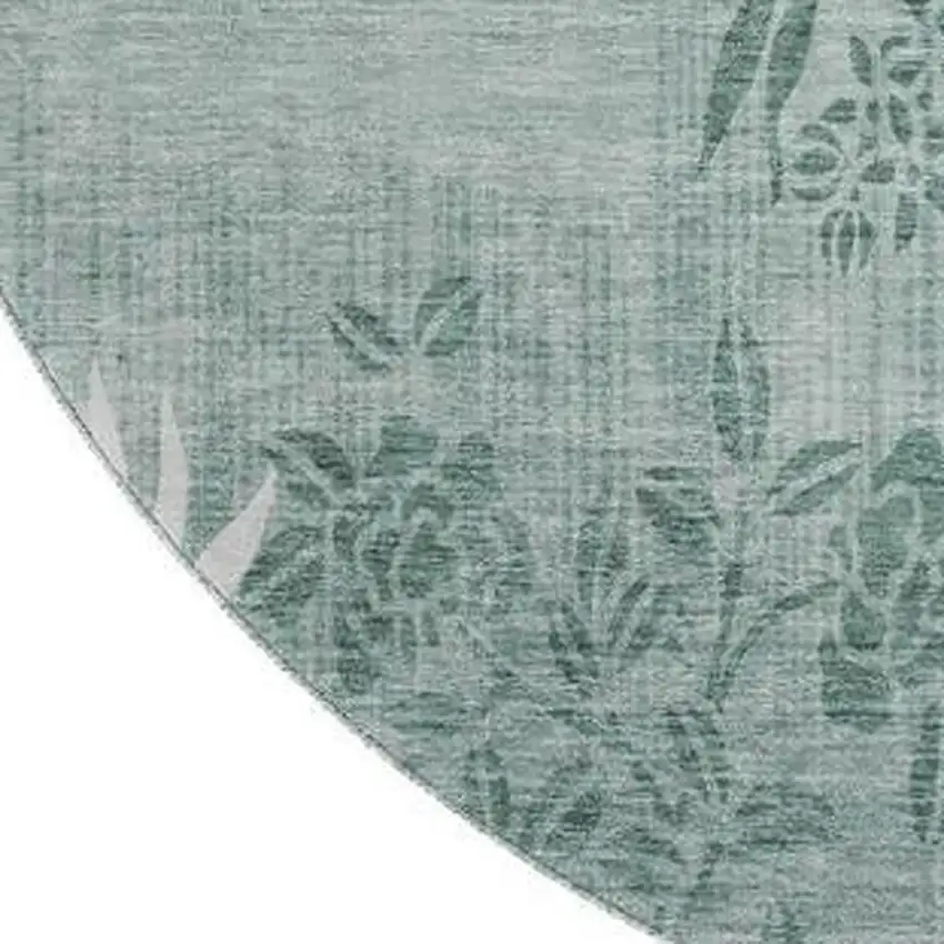 8' Sage And Ivory Floral Washable Round Rug With UV Protection Photo 3