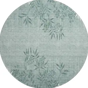 Photo of 8' Sage And Ivory Floral Washable Round Rug With UV Protection