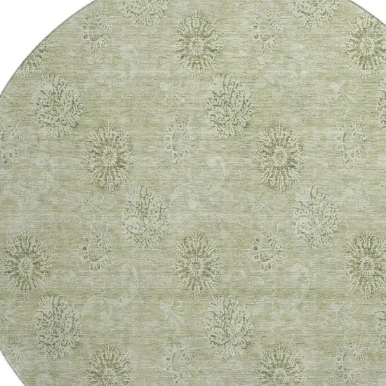 8' Sage And Ivory Floral Washable Round Rug With UV Protection Photo 3