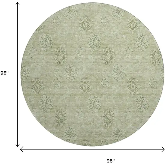 8' Sage And Ivory Floral Washable Round Rug With UV Protection Photo 3