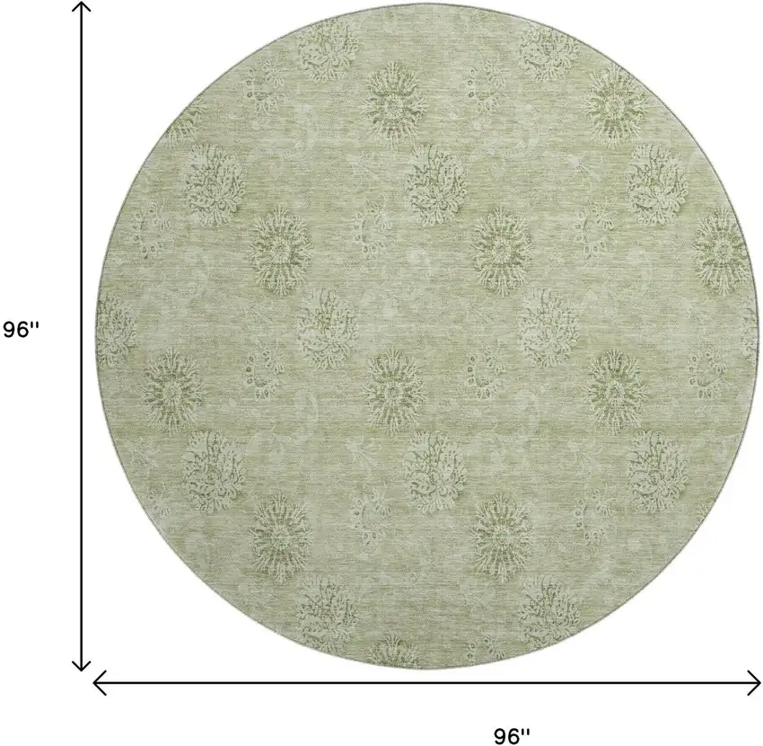 8' Sage And Ivory Floral Washable Round Rug With UV Protection Photo 3