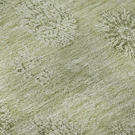 8' Sage And Ivory Floral Washable Round Rug With UV Protection Photo 9