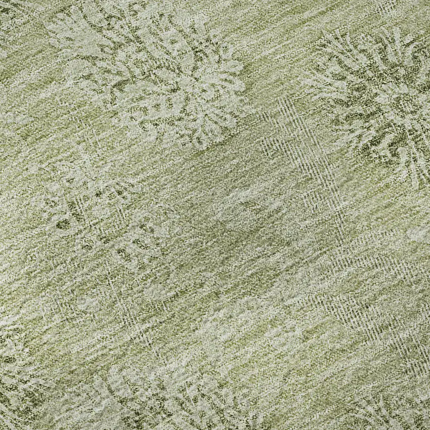 8' Sage And Ivory Floral Washable Round Rug With UV Protection Photo 9