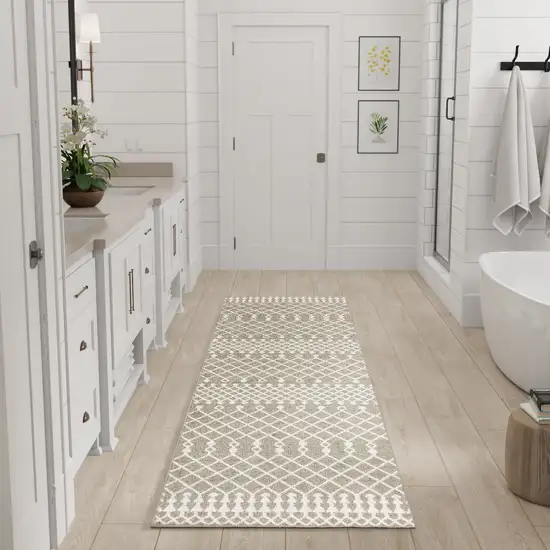 6' Sage And Ivory Geometric Runner Rug Photo 4