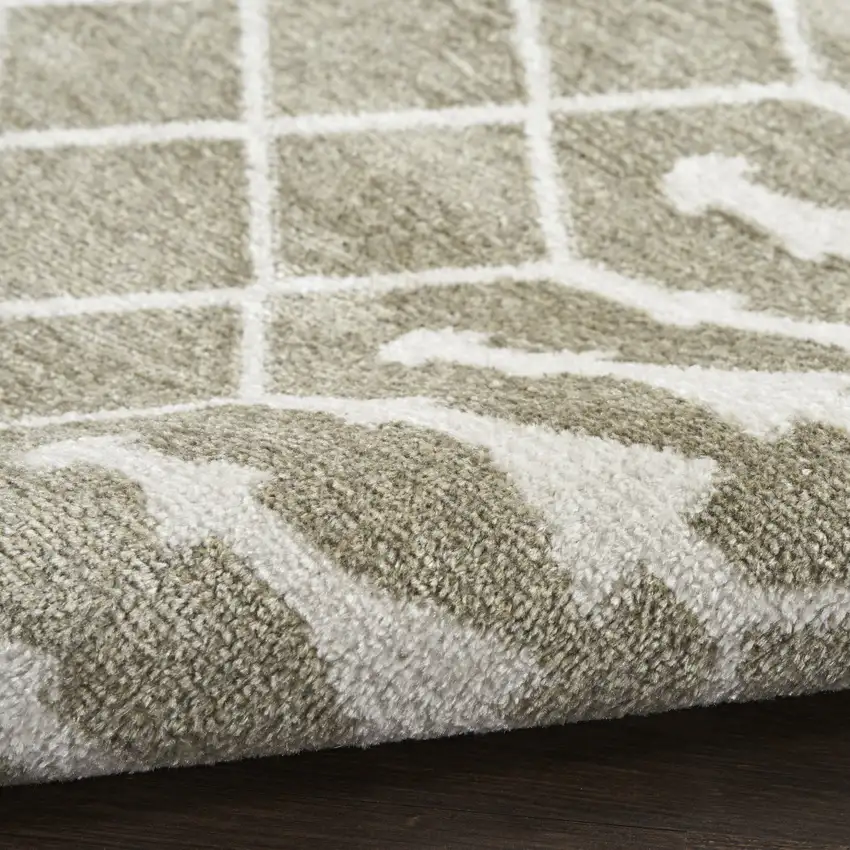 6' Sage And Ivory Geometric Runner Rug Photo 8