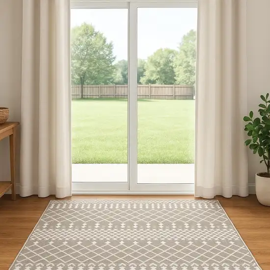 6' Sage And Ivory Geometric Runner Rug Photo 1
