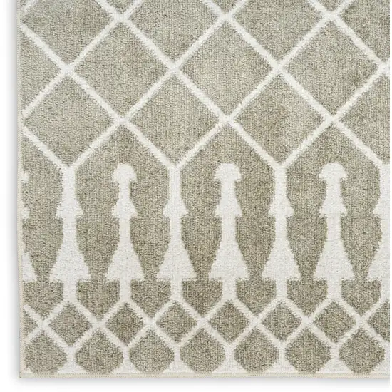 8' Sage And Ivory Geometric Runner Rug Photo 9