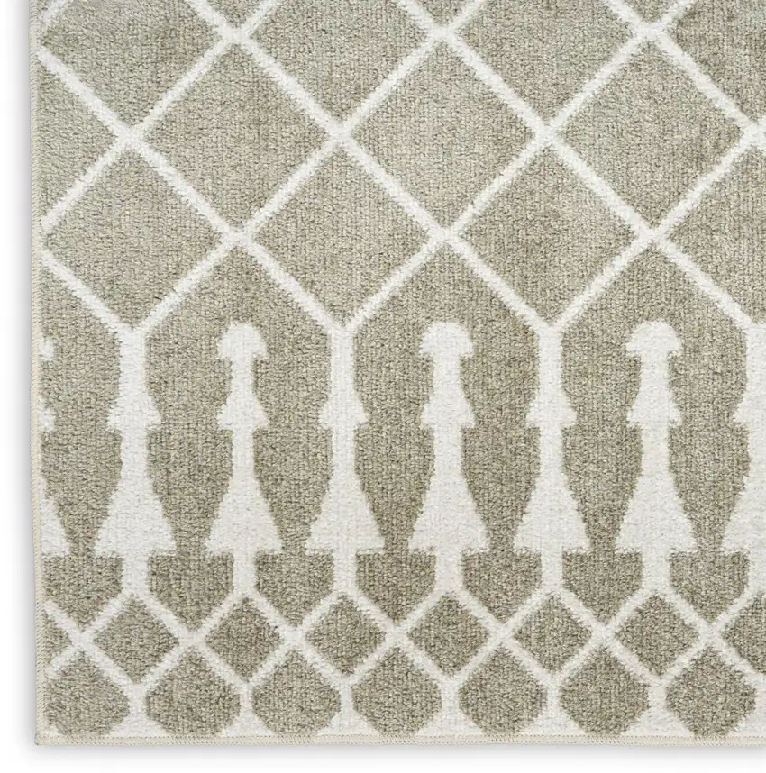 8' Sage And Ivory Geometric Runner Rug Photo 9
