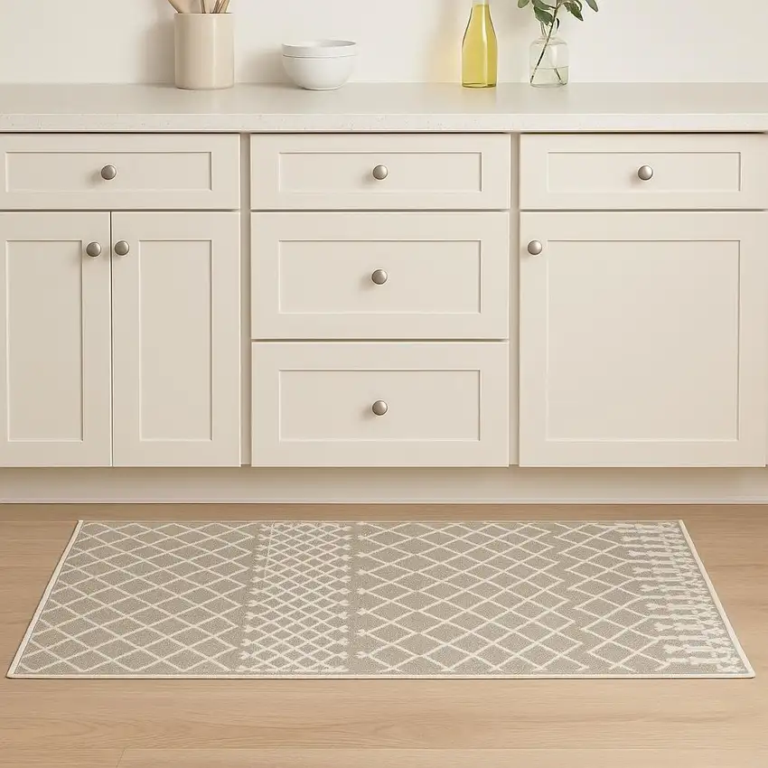 8' Sage And Ivory Geometric Runner Rug Photo 1