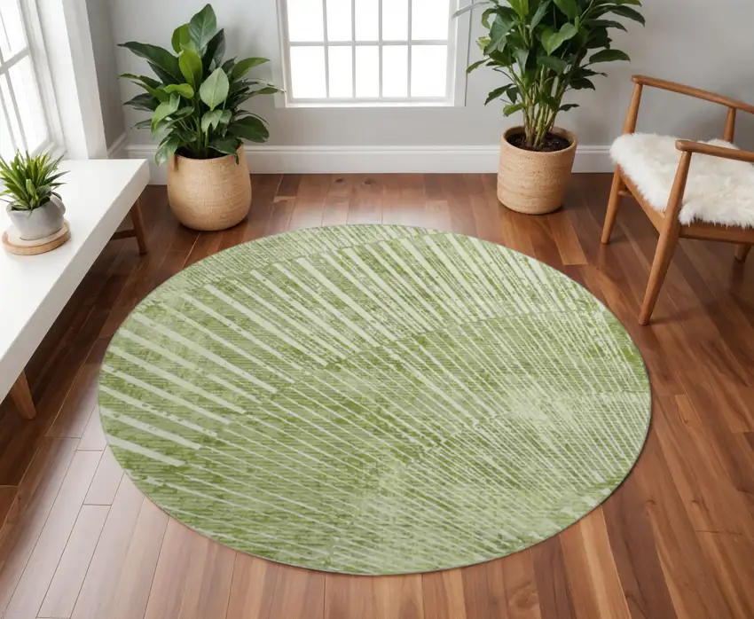 8' Sage And Ivory Geometric Washable Round Rug With UV Protection Photo 2