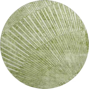 Photo of 8' Sage And Ivory Geometric Washable Round Rug With UV Protection