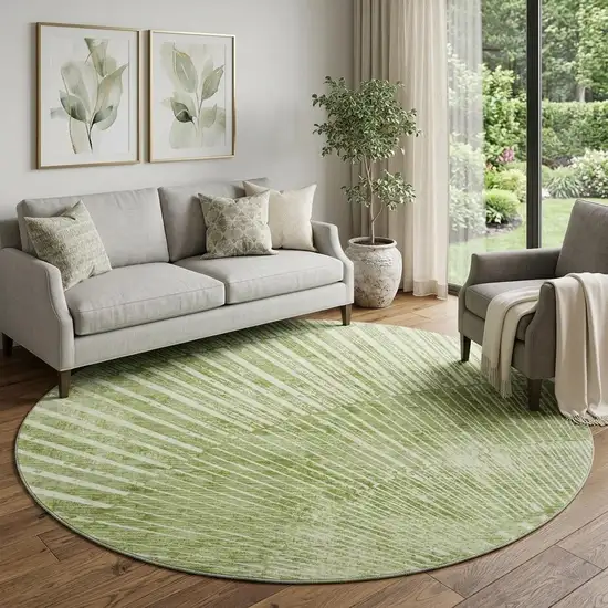 8' Sage And Ivory Geometric Washable Round Rug With UV Protection Photo 1