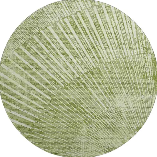 8' Sage And Ivory Geometric Washable Round Rug With UV Protection Photo 4