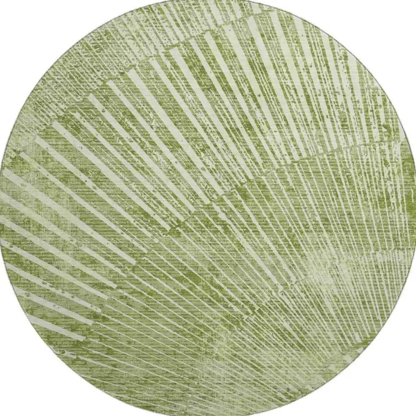 8' Sage And Ivory Geometric Washable Round Rug With UV Protection Photo 4