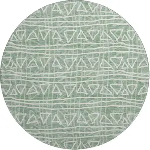 Photo of 8' Sage And Ivory Geometric Washable Round Rug With UV Protection