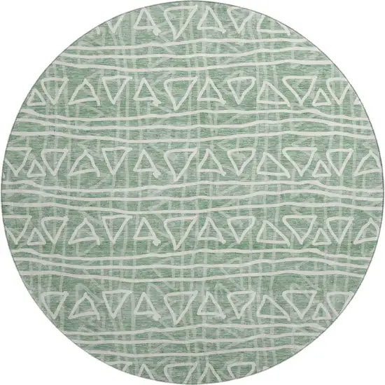 8' Sage And Ivory Geometric Washable Round Rug With UV Protection Photo 1