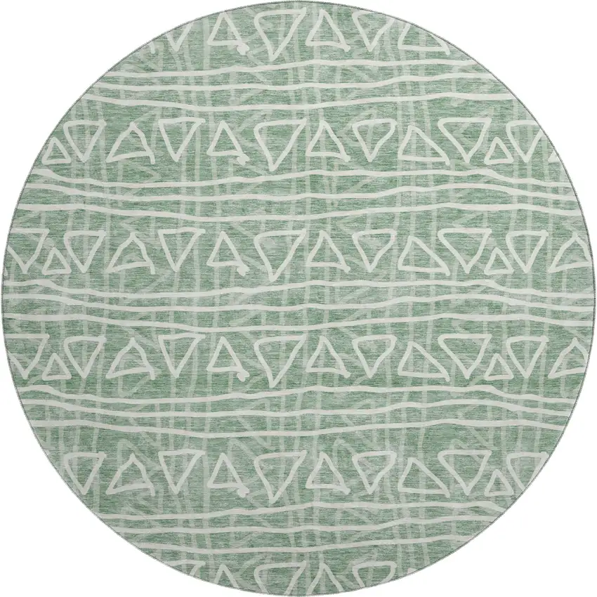8' Sage And Ivory Geometric Washable Round Rug With UV Protection Photo 1