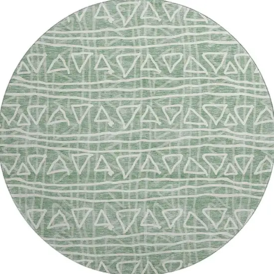 8' Sage And Ivory Geometric Washable Round Rug With UV Protection Photo 4