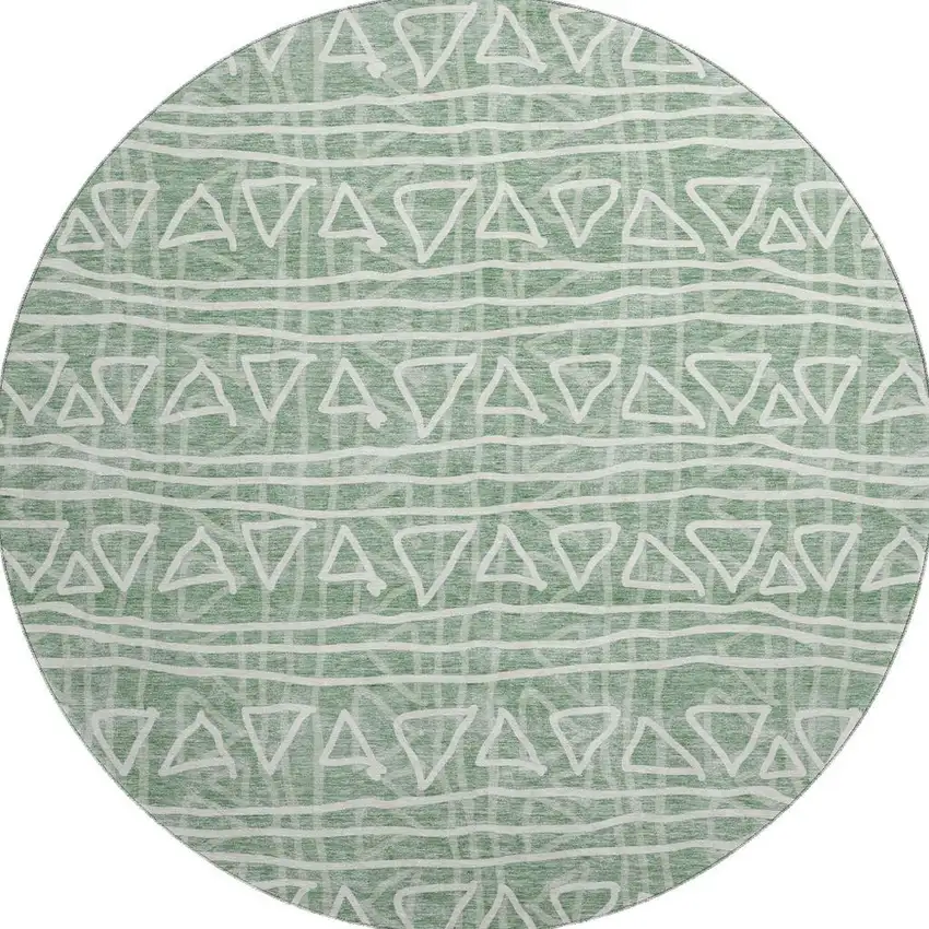 8' Sage And Ivory Geometric Washable Round Rug With UV Protection Photo 4