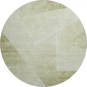 Photo of 8' Sage And Ivory Geometric Washable Round Rug With UV Protection