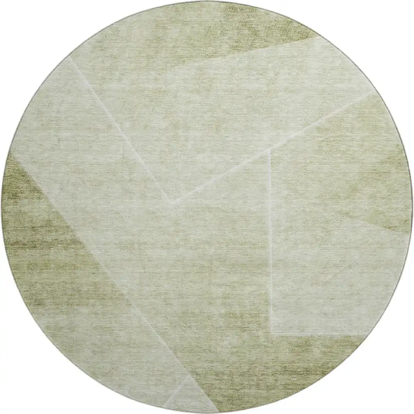 8' Sage And Ivory Geometric Washable Round Rug With UV Protection Photo 1